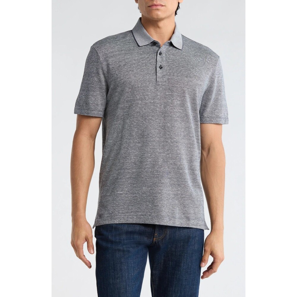 HUGO BOSS Polo Shirt Mens XL Grey Short Sleeve Cotton Linen Blend PRESS $158